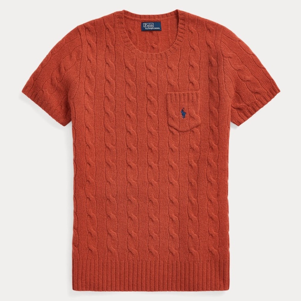NWT Cable Wool-Cashmere Short-Sleeve Sweater